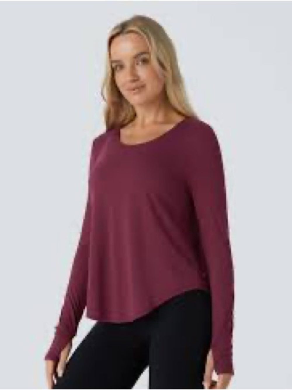 HALARA NWT Long Sleeve Scoop Neck Thumbhole Top in Burgundy Large Rhododendron